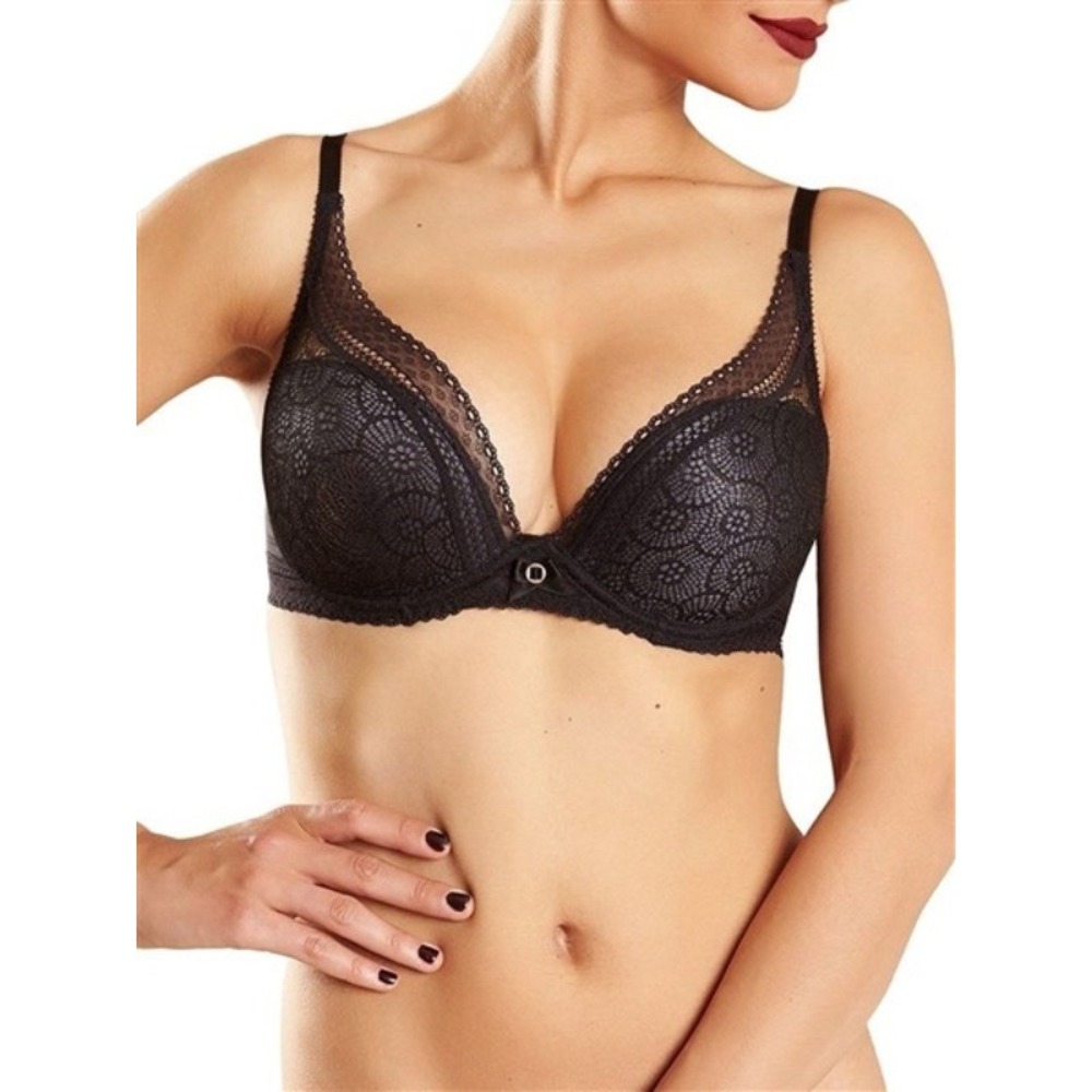 NWT Chantelle 34DDD Festivite Contour Plunge Bra 3682 Black Lace Black 117513